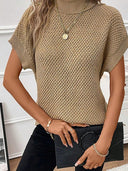 Fashion Turtleneck Short Sleeve Pullover Sweater 2024 Summer