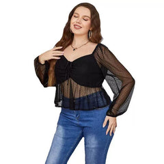 Curvy Chic: Mesh See-through Top for Plus Size Women - Seductive Style