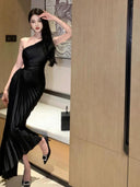 Accessible Luxury One Shoulder Pleated Dress Elegant Attire