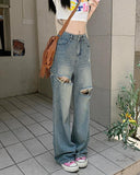 Retro Distressed Wide-Leg Urban Denim Chic Street Style Jeans