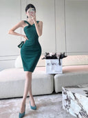 Roman Cotton Off-Shoulder Sheath Dress Elegant Summer Style