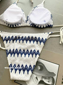 Classy Striped Bikini Lace Fabric Three-Piece Set Swimsuit