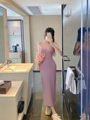 Purple Summer Niche Style Slim Fit Sling Dress Trendy Korean Fashion