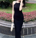 Elegant Ice Silk Backless Sheath Dress Chic Spring Style