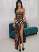 Fall Fashion Print Slit Dress Trendy Tube Top for Women