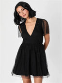 Export Single Lu's Dark Pattern V Neck Swing Dress Gown