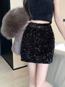 Sequin Pencil Skirt Glamorous A-Line Fashion Korean Flair