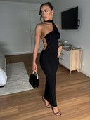 Ahagaga One-Shoulder Halter Dress Versatile Elegance Style