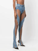 Mugler Spiral Mesh Low Waist Denim Pants Fall 2022 Fashion