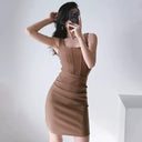 Kardashian Square-Neck Sheath Dress Chic Alluring Style