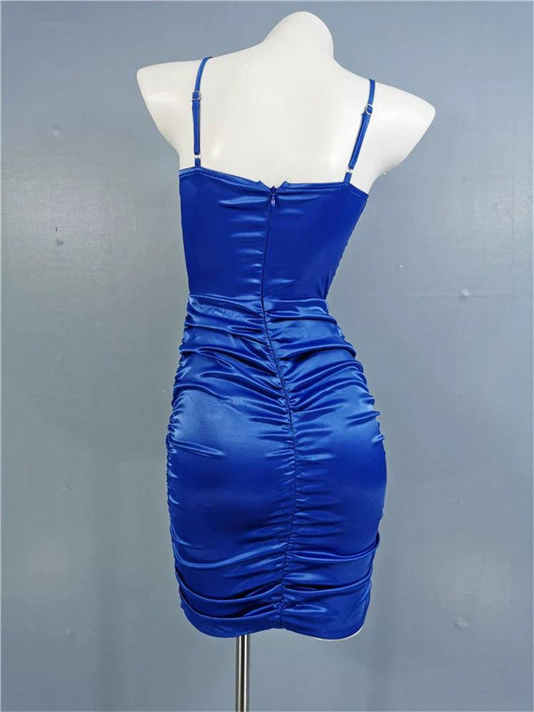 Elegant Fishbone Sling Dress: Chic Satin Partywear & Slimming Design