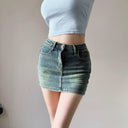 Vintage Blue High Waist Denim Skirt Sexy Chic Short Dress