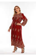 Floral Print Plus Size Party Dress Long Sleeve Cotton Dress