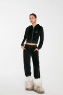 Discoglam Black Rhinestone Velvet Suit Cardigan and Pants