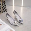 Silver Patent Leather Small Heel Shoes Elegant European Style