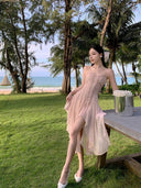 Pink Chiffon Summer Dress Chic Irregular Sling Style