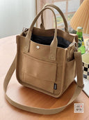 Canvas Tote Bag Chic Multi-Pocket Carryall with Strap