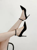 Lin Zilin Stiletto Heels Elegant Suede Strap Shoes Women