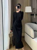 Brother Guo's Elegant Black Split Dress Chic Commute Elegance