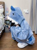 Cute Shark Coral Velvet Pajamas Plus Size Winter Jumpsuit