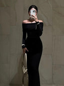 GirlsAt18 Black Knit Dress Elegant Autumn Sensuality Style