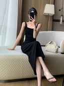 Guoge Black Waist Camisole Dress: Sophisticated Elegance