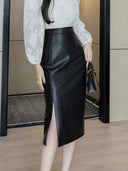 Autumn Leather Skirt Slim Fit Chic Style High Waist Elegant