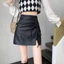 Black Sheath Leather Skirt for European Chic Autumn Style