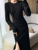 Brother Guo's Elegant Black Split Dress Chic Commute Elegance