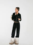 Discoglam Black Rhinestone Velvet Suit Cardigan and Pants