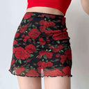 Vintage Rose Print A-line Skirt Retro Floral Elegance