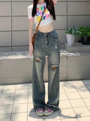 Retro Distressed Wide-Leg Urban Denim Chic Street Style Jeans