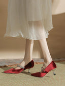 Luxurious Red Velvet Rhinestone Wedding Heels Bridal Glamour