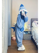 Cute Shark Coral Velvet Pajamas Plus Size Winter Jumpsuit