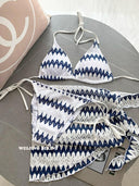 Classy Striped Bikini Lace Fabric Three-Piece Set Swimsuit