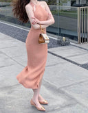 Elegant Ice Silk Backless Sheath Dress Chic Spring Style