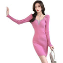 Diamond Sheath Dress: Winter Party Wear with V Collar