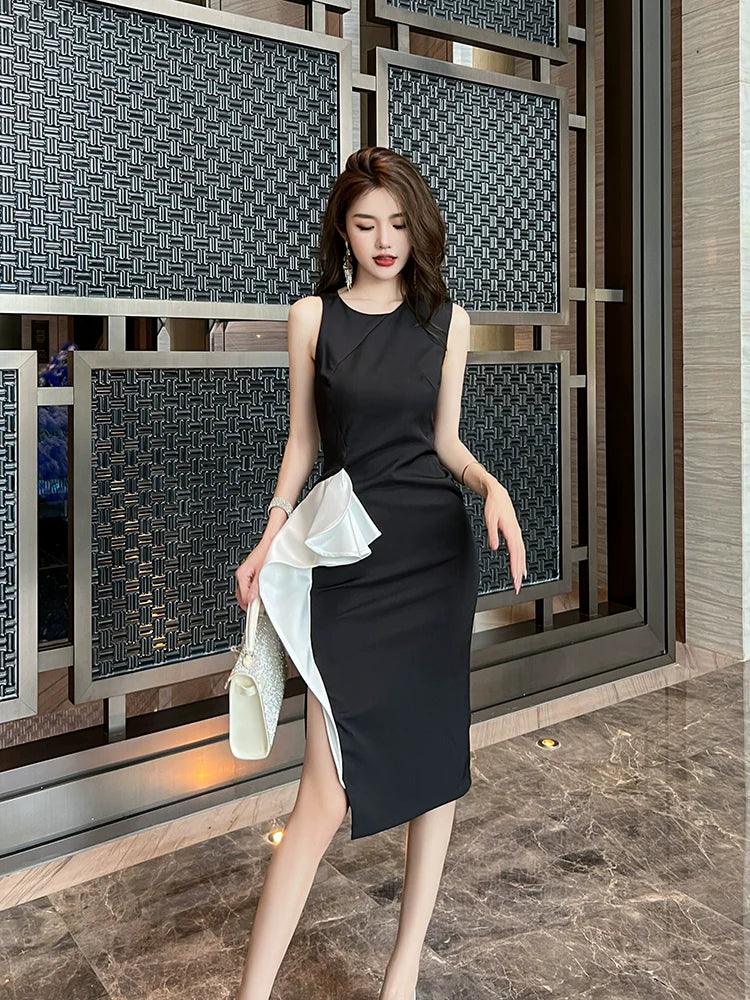 Luxury Black Sleeveless Vest Dress: Elegant Summer Style