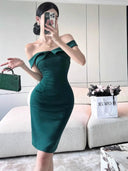 Roman Cotton Off-Shoulder Sheath Dress Elegant Summer Style