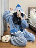 Cute Shark Coral Velvet Pajamas Plus Size Winter Jumpsuit