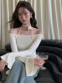 Off-the-Shoulder Slim Sweater Stylish Korean Chic Autumn Essential