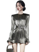 Luxurious Silver Pleated Dress for Sophisticated Fall Elegance