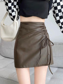 Black Sheath Leather Skirt for European Chic Autumn Style