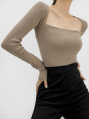 Paperman Retro Square Collar Knit Shirt Elegant Off-Shoulder