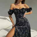 Floral Chic: Edgy Split Gown with Unique Design for Women