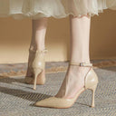 Nude Leather High Heel Strap Shoes Roman Style Chic Appeal