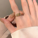 Letter Female Retro Opening Gold Index Finger Ring Zircon