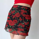 Vintage Rose Print A-line Skirt Retro Floral Elegance