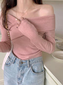 Off-Shoulder Long-Sleeve Sweater Korean Fashion Chic Statement