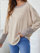 Fall New Round Neck Loose Contrast Color Pullover Women 2024